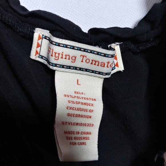 Flying Tomato Black Embroidered Off Shoulder 3/4 Sleeves Boho Short Dress Size L - Picture 7 of 8